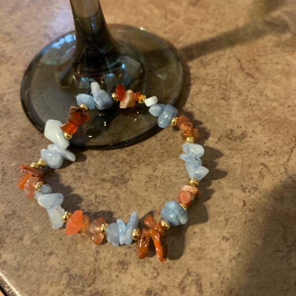 Aquamarine & Red Agate w/ 24 kt Gold Plated Beads - Picture 2 of 2